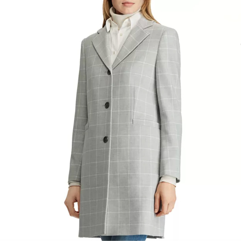 NWT Lauren Ralph Lauren Gingham Crepe Reefer Coat - Size S